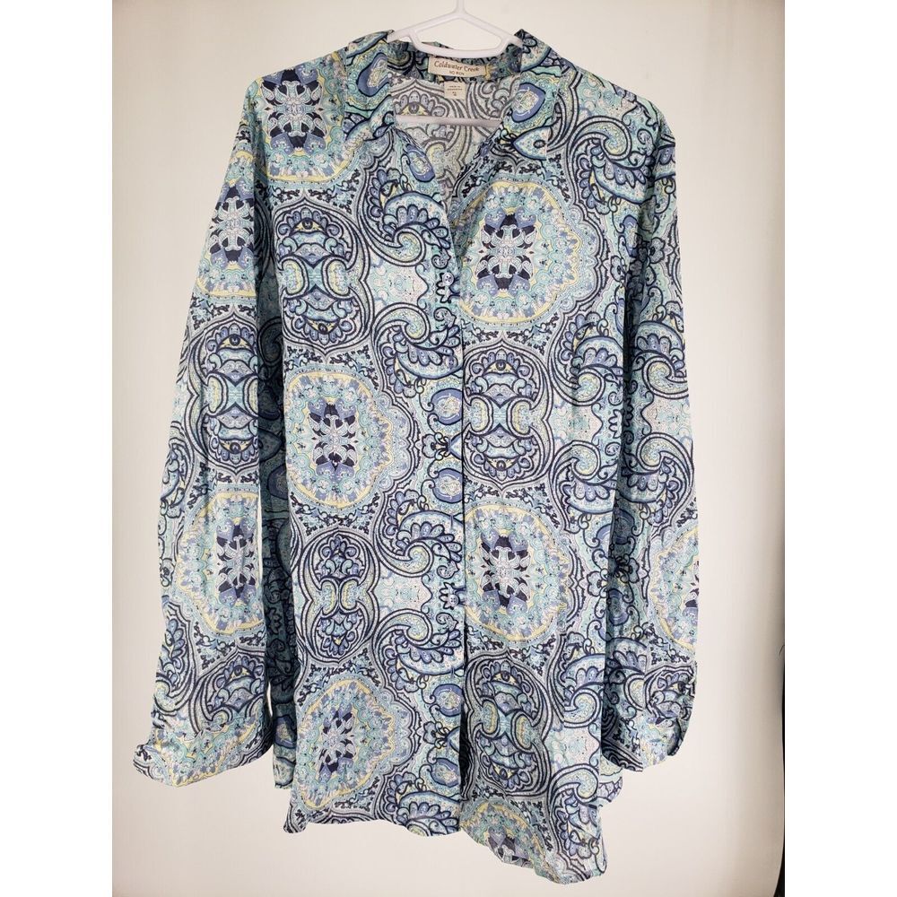 Coldwater‎ Creek Women's Non-Iron Paisley Button Front Long Sleeve Blouse Sz XL